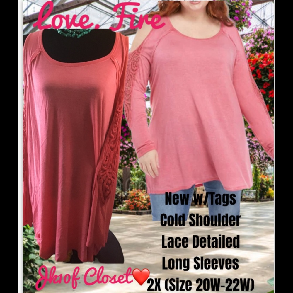 LOWEST🌺NWT love,fire 2X ROSE PINK 🌷COLD SHOULDER & LACE TOP